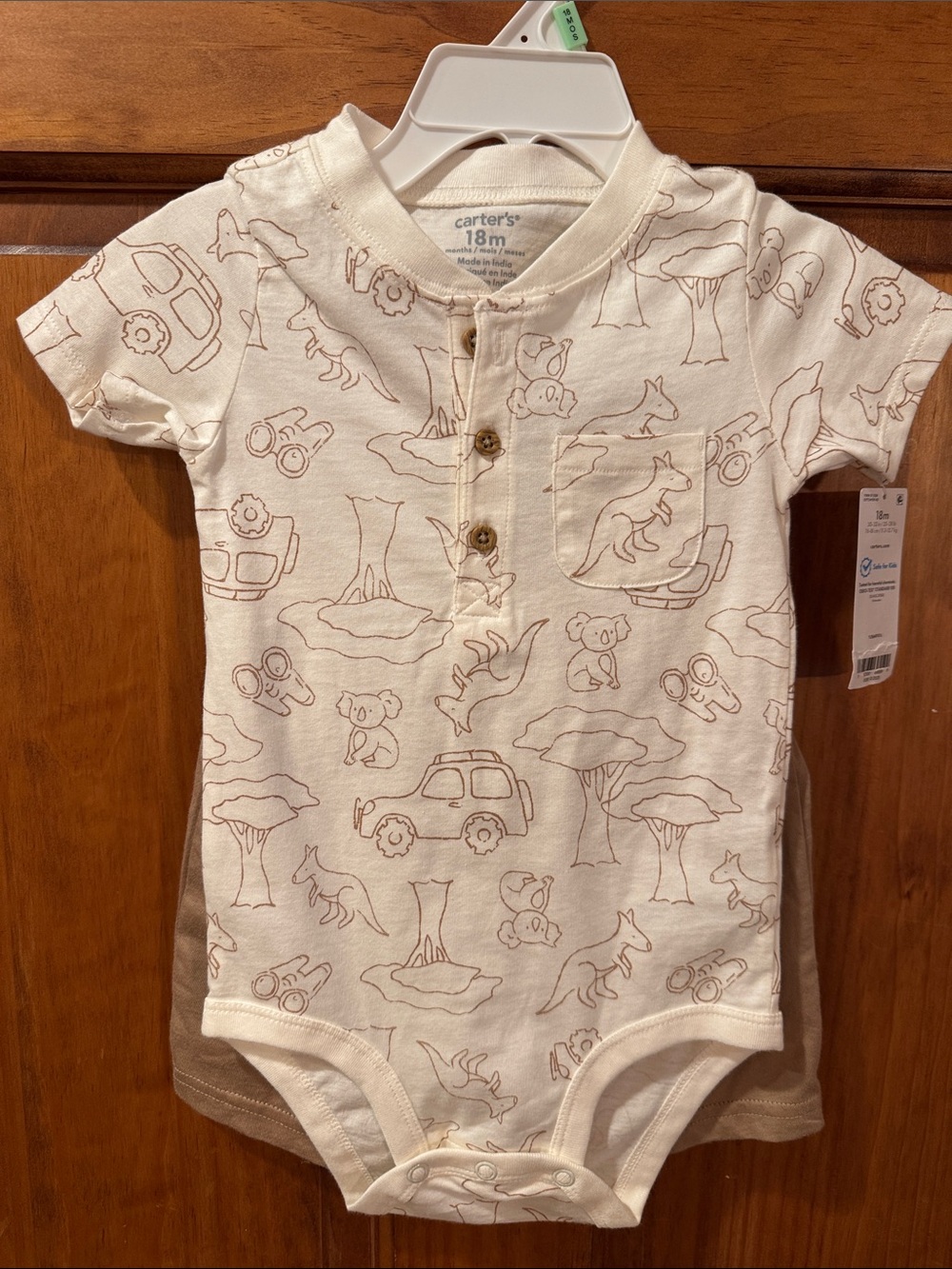 NWT Carter's Cream Short-Sleeve Animal Print One-Piece with Tan Shorts